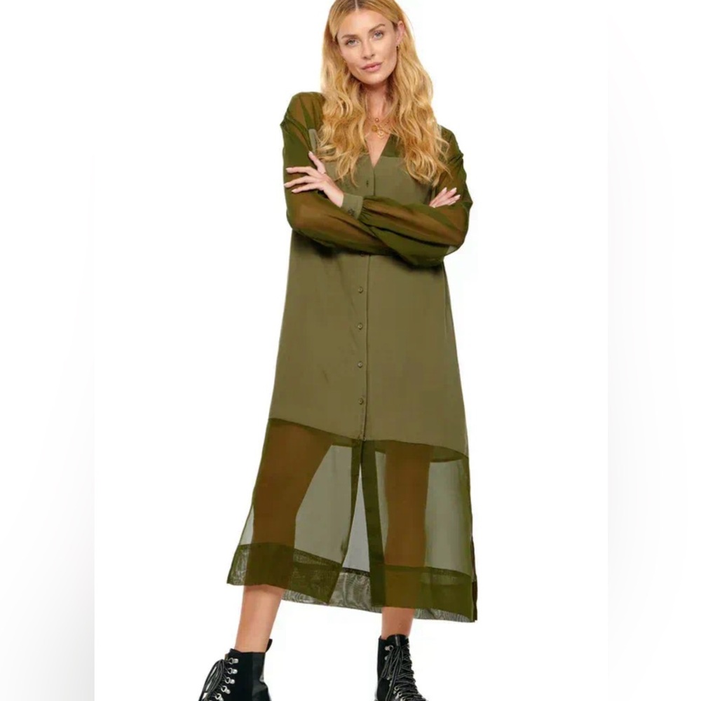 NFD - Army Green Oversized Shirt Dress Size Small